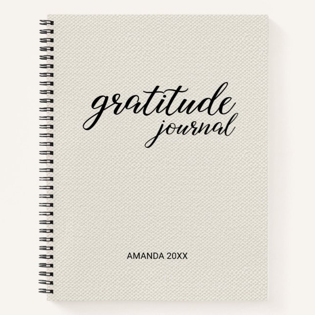 Cuaderno Gratitude Journal Beige Faux Canvas Nombre persona (Anverso)