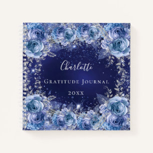 Cuaderno Gratitude journal flores azules nombre de purpurin