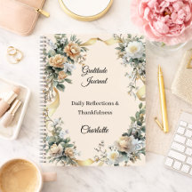 Gratitude journal gold ribbon yellow cream florals