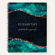 Gratitude Journal Green Agate Gold Purpurina