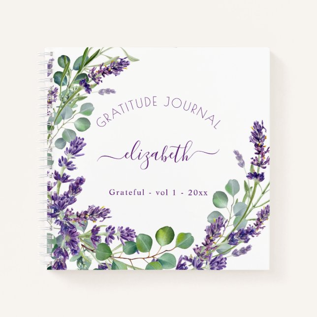 Cuaderno Gratitude journal lavender eucalyptus floral (Anverso)