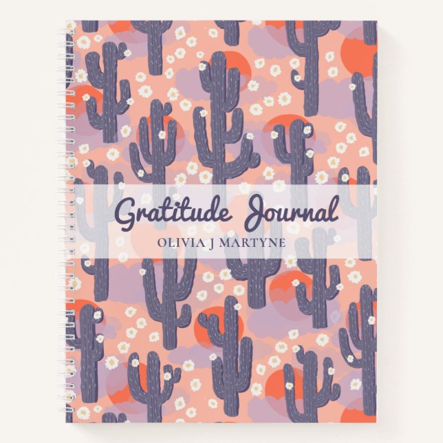 Cuaderno Gratitude Journal Modern Cactus Personalizado (Anverso)