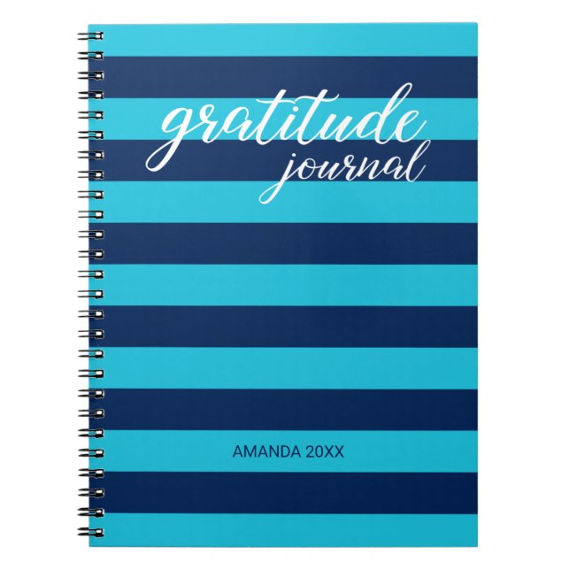 Cuaderno Gratitude Journal Negrita Bandas azules con nombre (Frente)