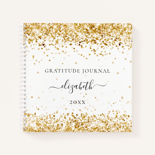 Cuaderno Gratitude journal nombre de confeti de purpurina d (Anverso)