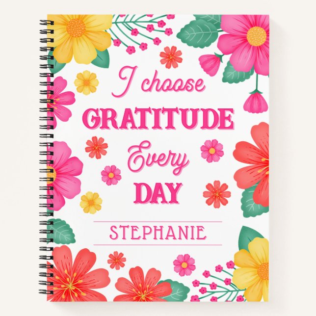 Cuaderno Gratitude Journal Nombre personalizado Naranja ros (Anverso)