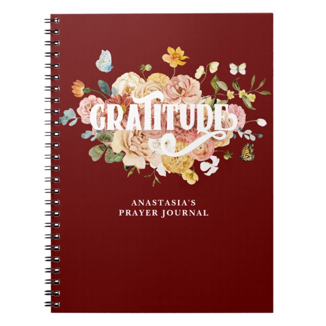 Cuaderno Gratitude Journal, Personalizado de flores rosadas (Frente)