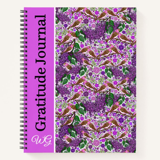 Cuaderno Gratitude Journal Personalized Purple Finch Lilacs (Anverso)