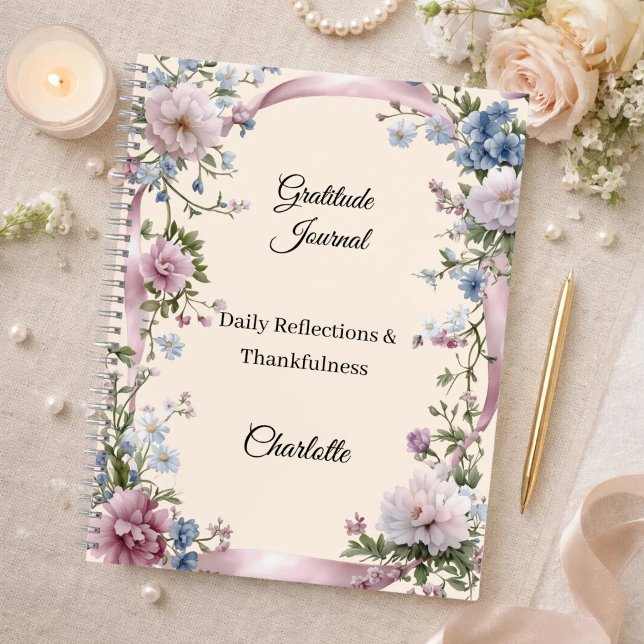 Cuaderno Gratitude journal pink ribbon cream florals (Subido por el creador)