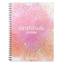 Cuaderno Gratitude Journal Pink Sun Stars Name Watercolor