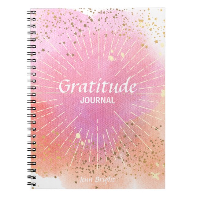 Cuaderno Gratitude Journal Pink Sun Stars Name Watercolor (Frente)