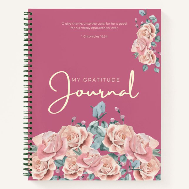Cuaderno Gratitude Journal | Pink Watercolor Floral Design (Anverso)