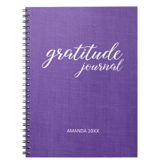 Cuaderno Gratitude Journal Purple Linen Foto Nombre persona (Frente)