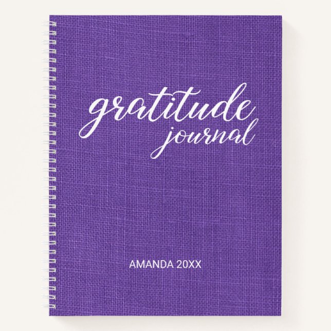 Cuaderno Gratitude Journal Purple Linen Foto Nombre persona (Anverso)