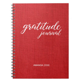 Cuaderno Gratitude Journal Red Linen Photo Custom Name