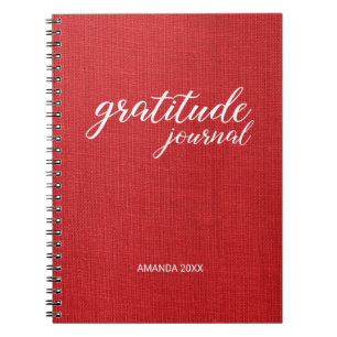 Cuaderno Gratitude Journal Red Linen Photo Custom Name