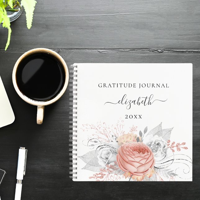 Cuaderno Gratitude journal rose gold floral silver foliage (Subido por el creador)