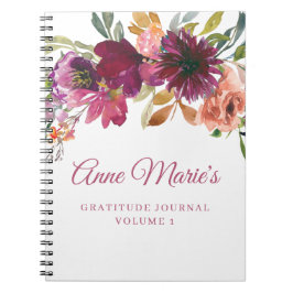 Cuaderno Gratitude Journal Watercolor Floral Name
