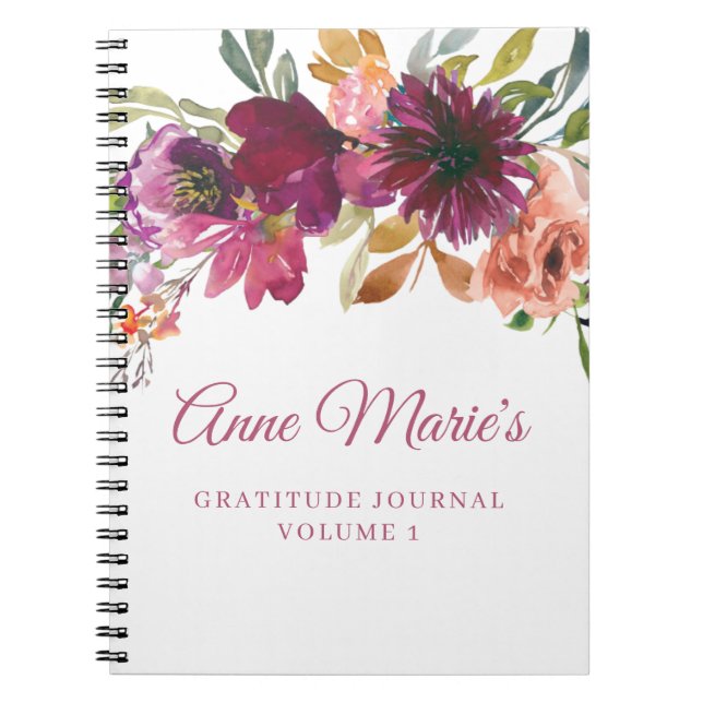 Cuaderno Gratitude Journal Watercolor Floral Name (Frente)