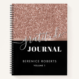 Cuaderno Gratitude Journaling Rosa Purpurina de oro Nombre