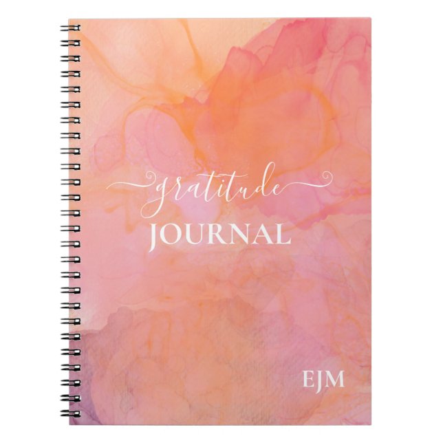 Cuaderno Gratitude Naranja Rosa Monogramada acuarela (Frente)