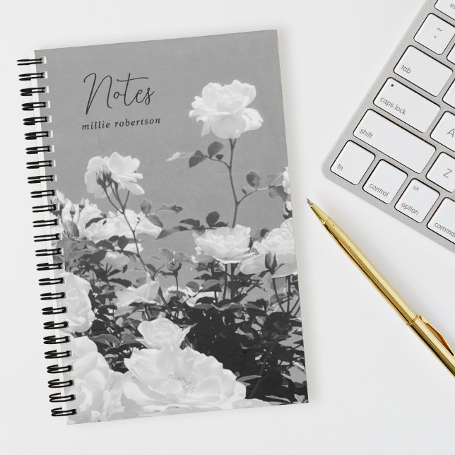 Cuaderno Gray Roses Floral Garden Custom Spiral Notebook (Subido por el creador)