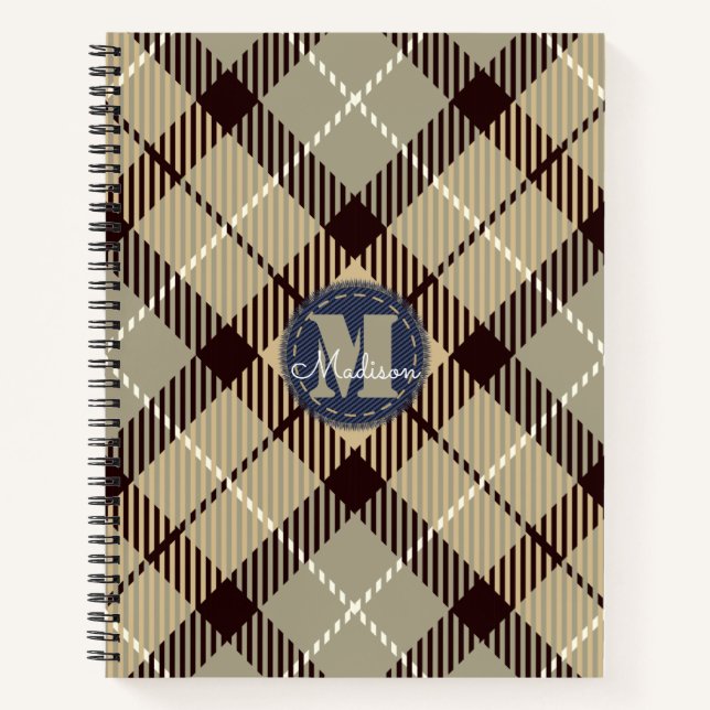 Cuaderno Gray Tartán moderno de Burlywood Jeans Monograma n (Anverso)