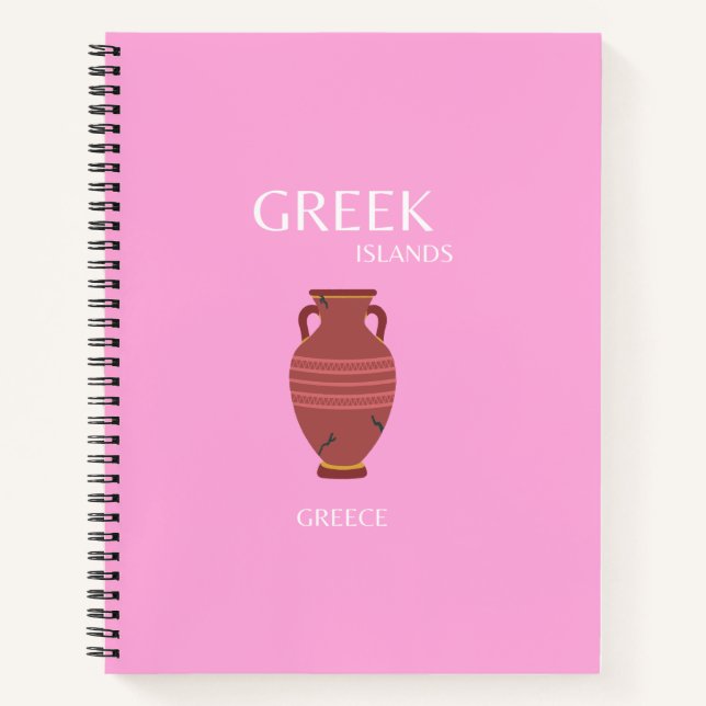 Cuaderno Grecia, arte de viajes, perrito, arte retro, rosa (Anverso)