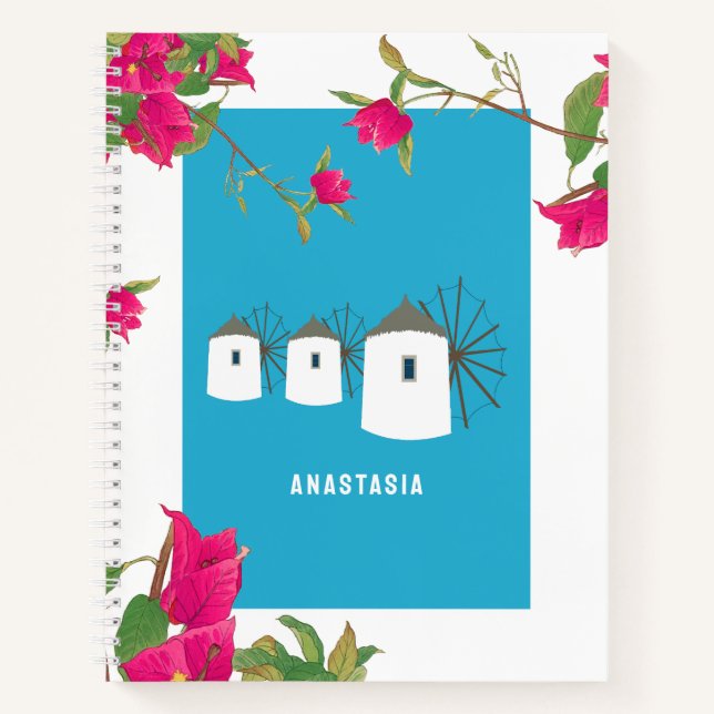 Cuaderno Grecia Bougainvillea Isla Griega Nombre de molinos (Anverso)