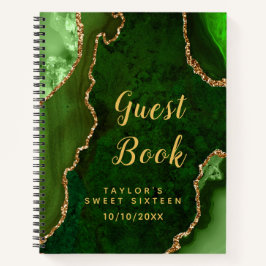 Cuaderno Green and Gold Agate Sweet Dieciséis Guest Book