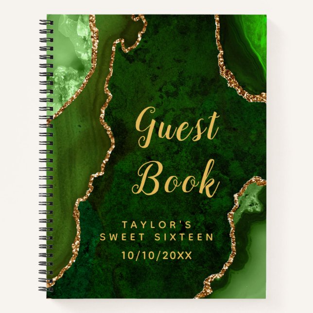 Cuaderno Green and Gold Agate Sweet Dieciséis Guest Book (Anverso)