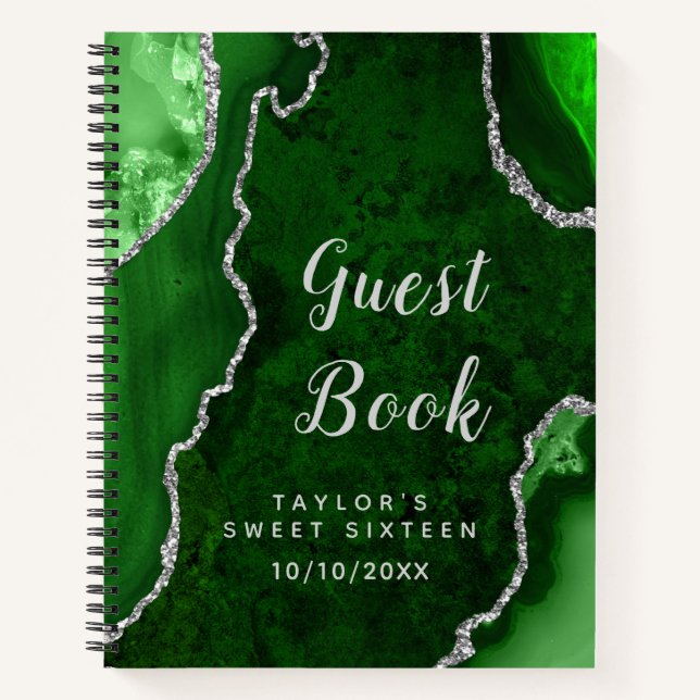 Cuaderno Green and Silver Agate Sweet Dieciséis Guest Book (Anverso)