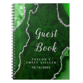 Cuaderno Green and Silver Agate Sweet Dieciséis Guest Book
