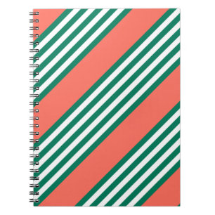 Cuaderno Green and white five stripe pattern with coral