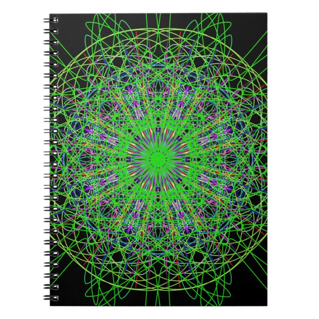 Cuaderno Green Black Kaleidoscope Mandala Art (Frente)