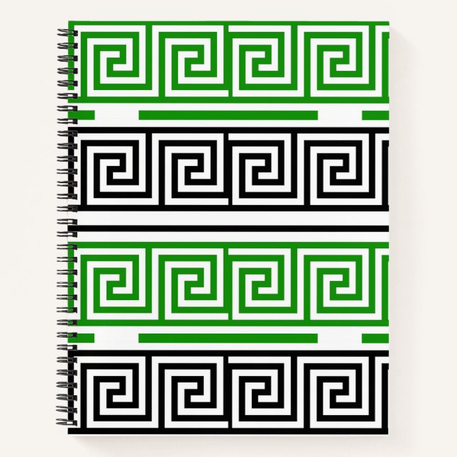 Cuaderno Green Black White Greek Key Fret Pattern Design  (Anverso)