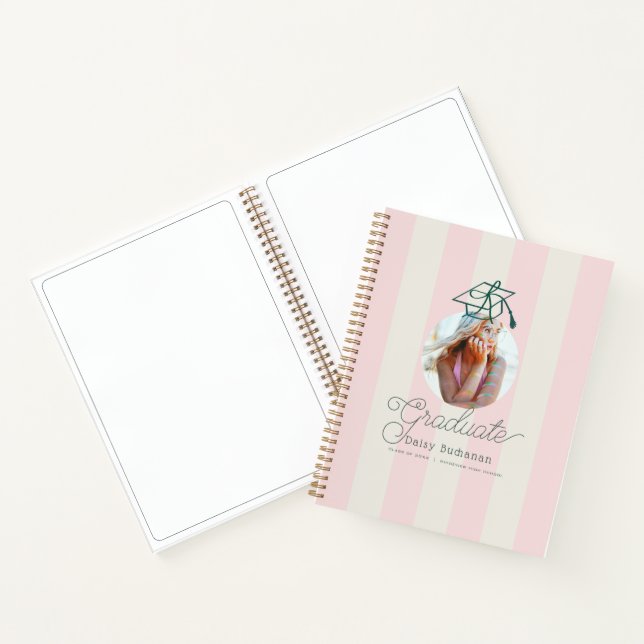 Cuaderno Green Cap Pink Stripes Photo Graduation Guest Book (Interior)