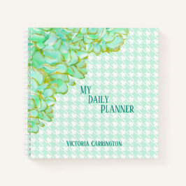 Cuaderno Green Floral Daily Planner Houndstoth Name Modern