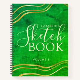 Cuaderno Green Gold Custom Name Modern Sketchbook