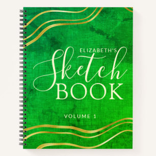 Cuaderno Green Gold Custom Name Modern Sketchbook