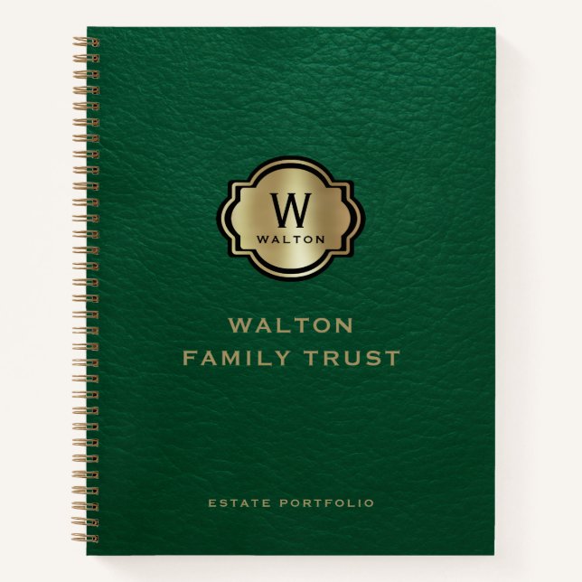 Cuaderno Green Leather Look Gold Monogram (Anverso)