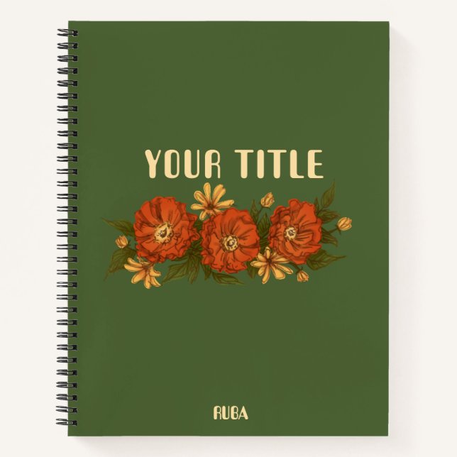 Cuaderno Green Notebook with red and yellow flowers  (Anverso)