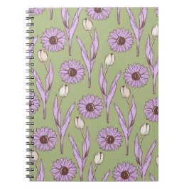 Cuaderno Green Purple Wildflower Boho Diseño Floral Moderno