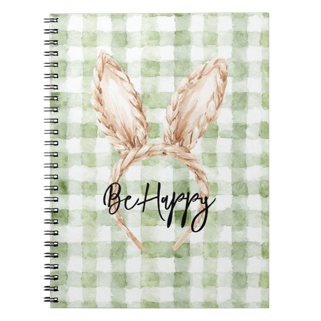 Cuaderno Green White Plaid Be Happy Bunny Ears (Frente)