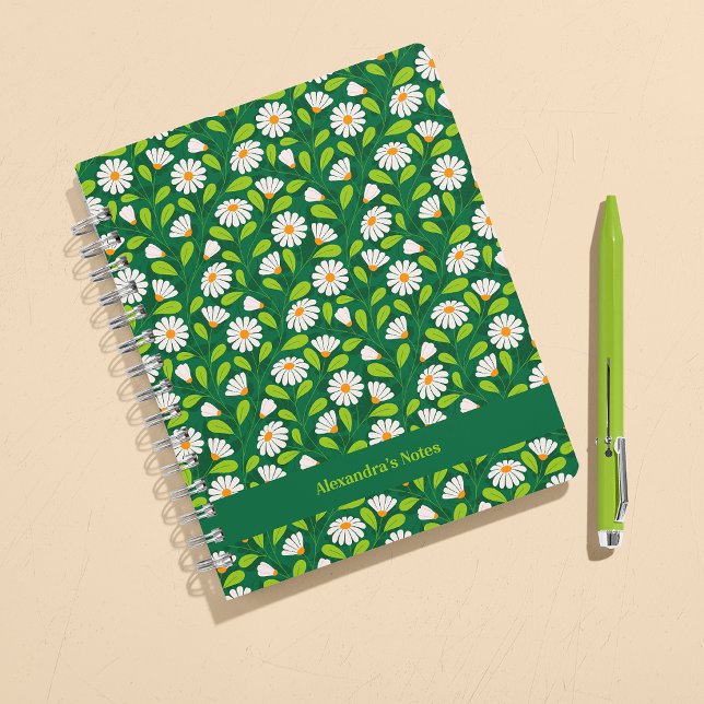 Cuaderno Green & White Spring Daisies & Vine Personalised (Subido por el creador)