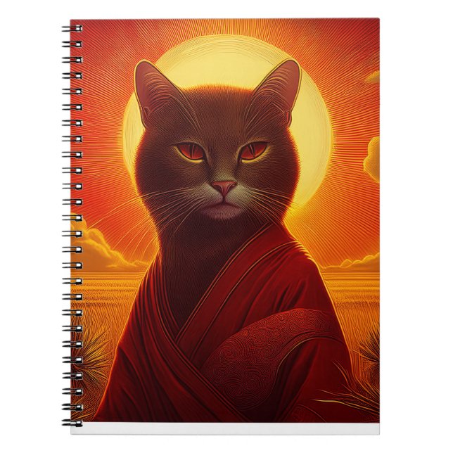 Cuaderno Grey Cat Wearing Fashionable Robe In Sunset Scene (Frente)