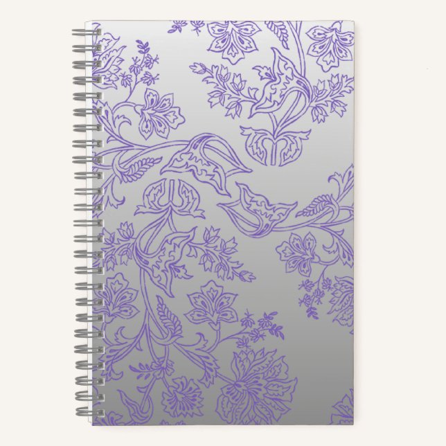 Cuaderno Grey Notebook with Purple Floral Front and Back (Anverso)