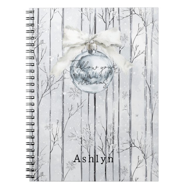 Cuaderno Grey Silver Bow Ornament Christmas Winter Trees (Frente)