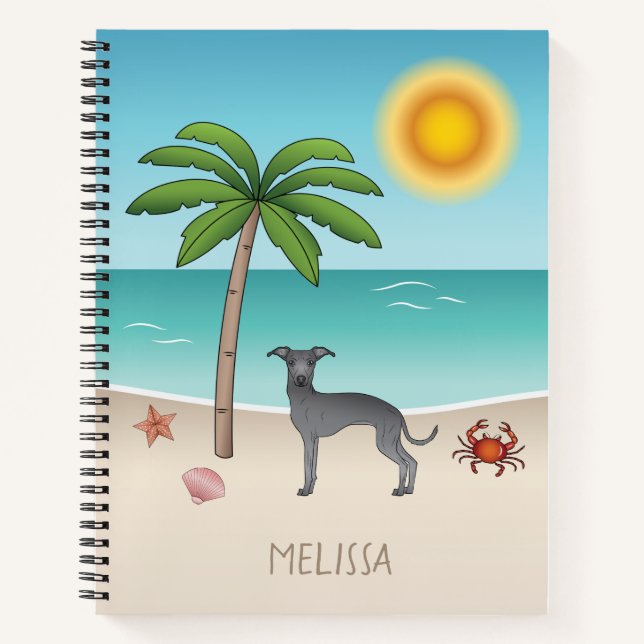 Cuaderno Greyhound Azul Italiano En La Playa Tropical De Ve (Anverso)