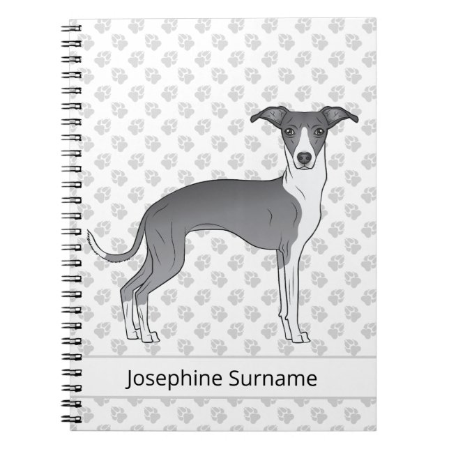 Cuaderno Greyhound Italiano Azul Y Blanco Con Texto Persona (Frente)