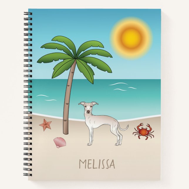 Cuaderno Greyhound Italiano Crema En La Playa Tropical De V (Anverso)